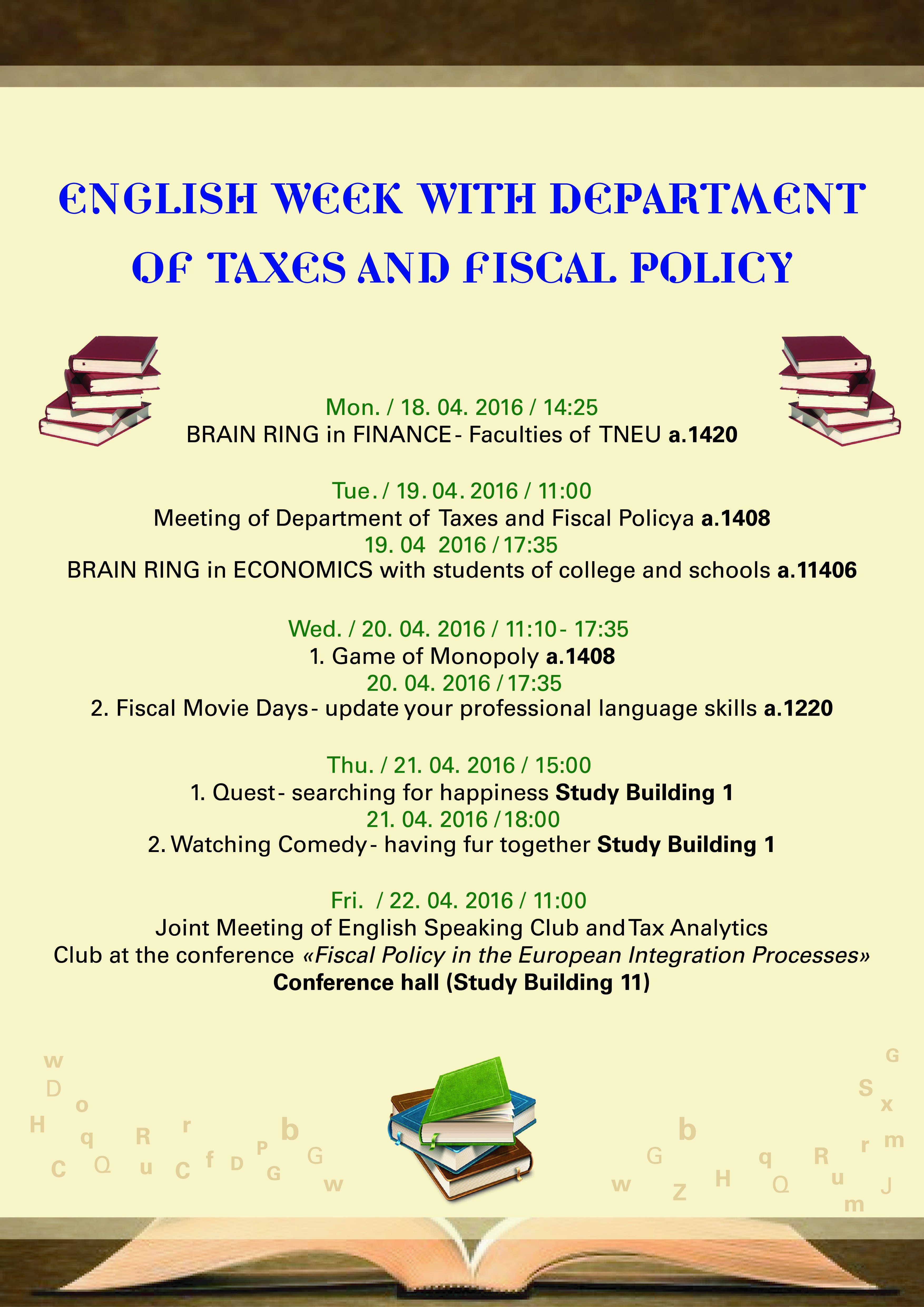 ENGLISH WEEK WITH DEPARTMENT OF TAXES AND FISCAL POLICY