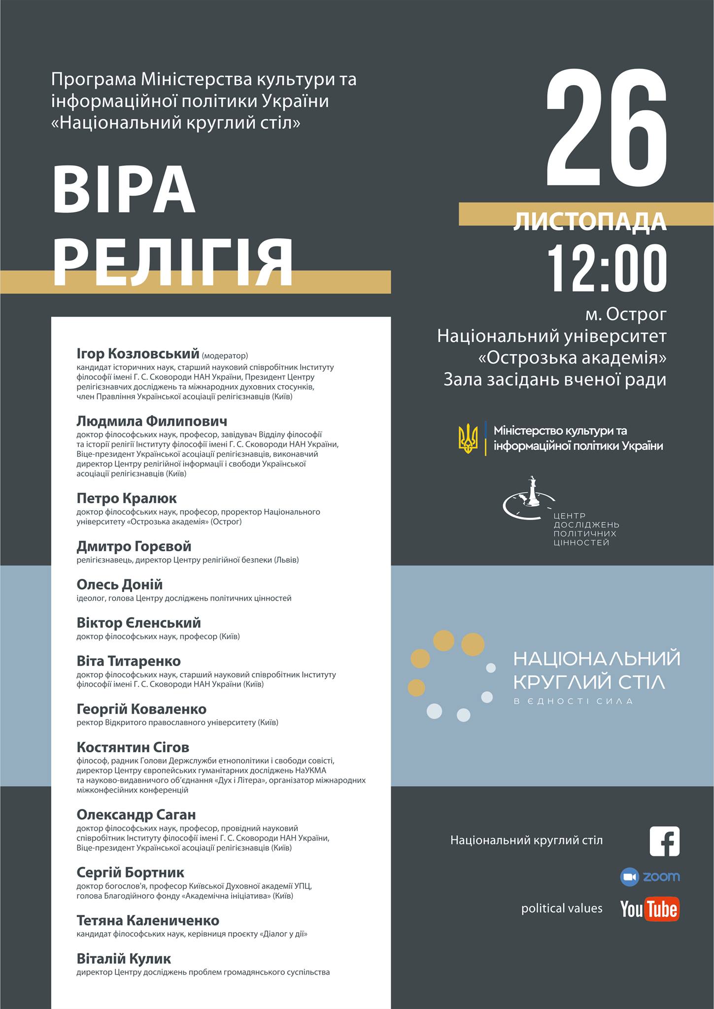 «Віра, релігія» – шостий Національний круглий стіл у Кривому Розі